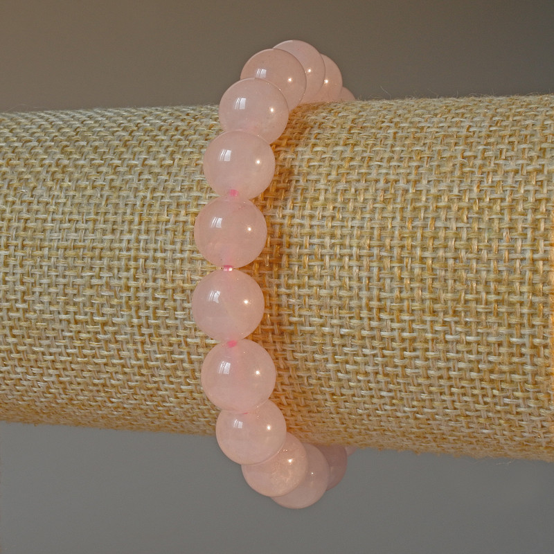 Pink Quartz Bracelet natural stone smooth bead, diameter 10mm±, length 18cm± (stretch)