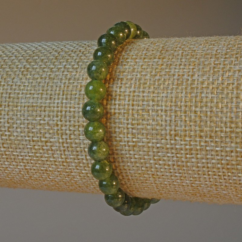 Jadeite Bracelet with Natural Stone, Smooth Beads, Diameter 6.5 mm, Length 18 cm (Stretch)