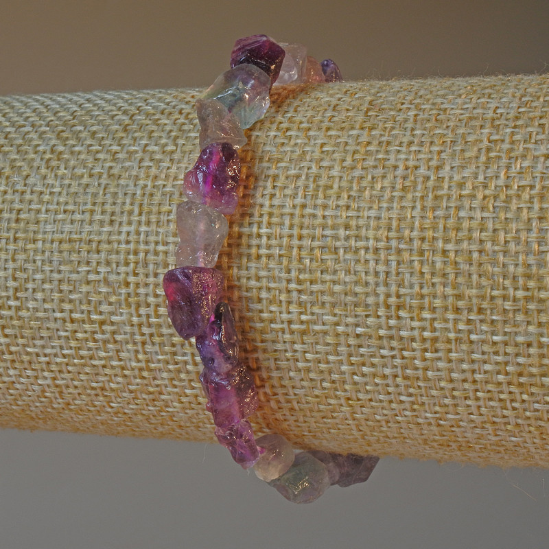 Faceted fluorite bracelet, natural unpolished stone, beads 6×8 mm, length 18 cm ± (stretch)