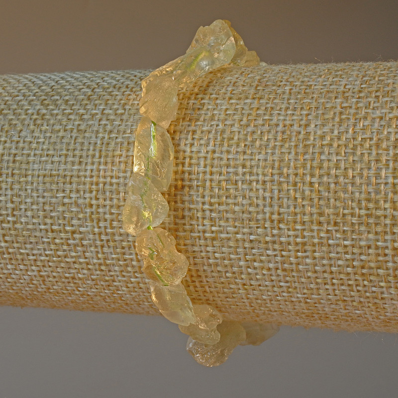 Bracelet Citrine-like Quartz Natural Unpolished Stone Faceted Beads, Diameter 6x9 mm, Length 18 cm (stretch)