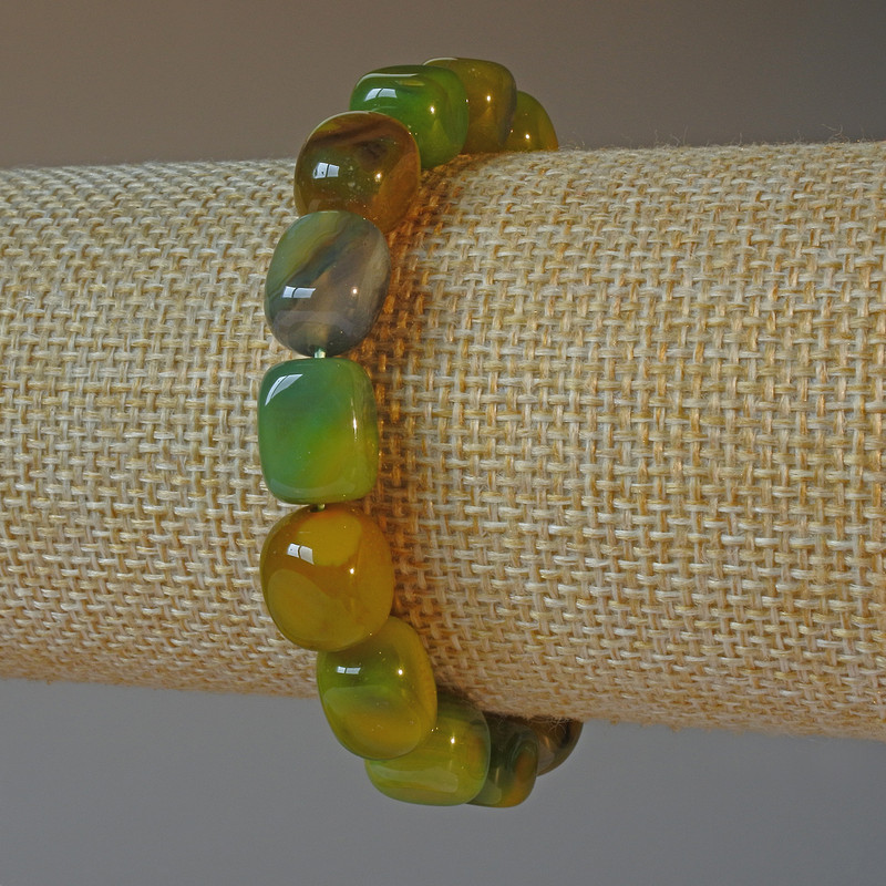 Agate Bracelet, Natural Stone Bar, 9x12 mm, Length 18 cm, Stretch