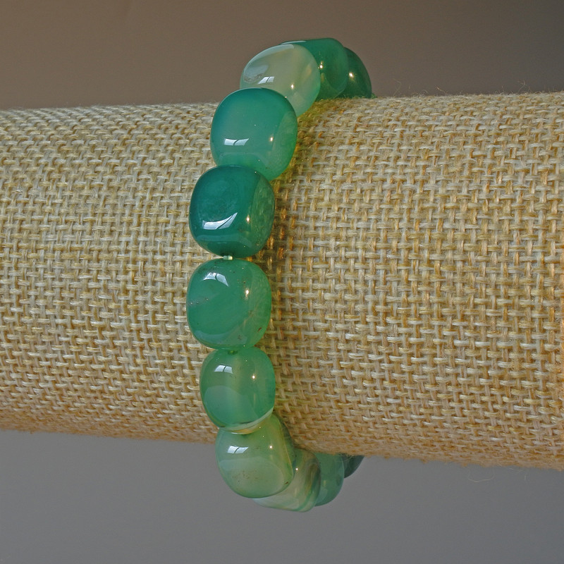 Green agate bracelet, natural stone bar, 9x12 mm, length 18 cm (stretch)