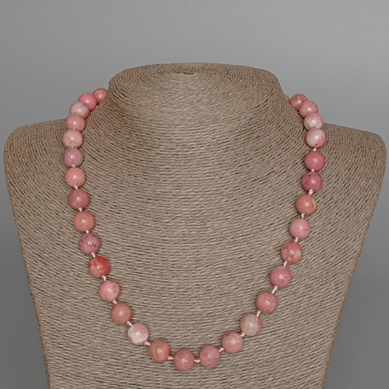 Rhodochrosite Necklace with natural stone, smooth beads, 10.5 mm diameter, 51 cm length