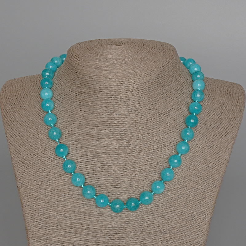 Aquamarine Necklace with Natural Stone — Smooth Bead, 10mm Diameter, 48cm Length ±