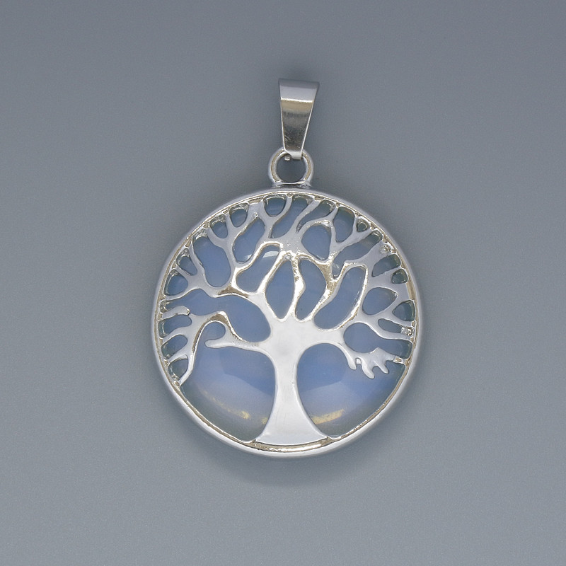 Tree Pendant with Moonstone, 27 mm diameter, 37 mm length, in a silver setting