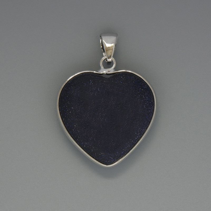 Pendant Heart Aventurine Night of Cairo, diameter 26x26mm ±, length 36mm ±, in a silver setting