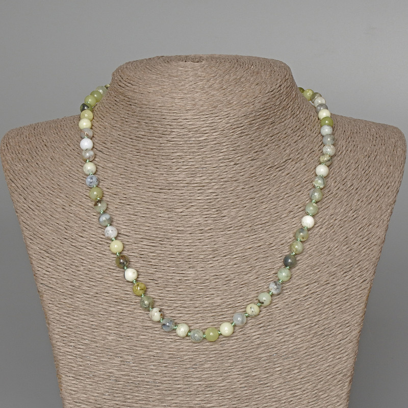 Green Opal Necklace, Natural Stone, Smooth Bead, 6 mm Diameter ±, Length 47 cm ±
