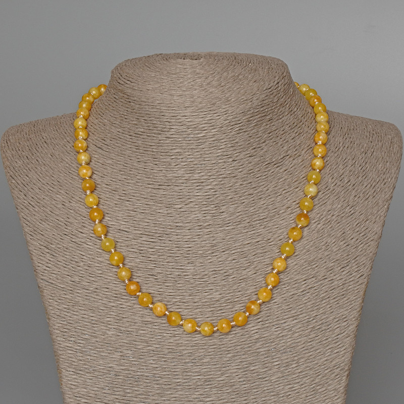 Yellow Jadeite Necklace with Smooth Beads, 6.5 mm diameter, 47 cm long
