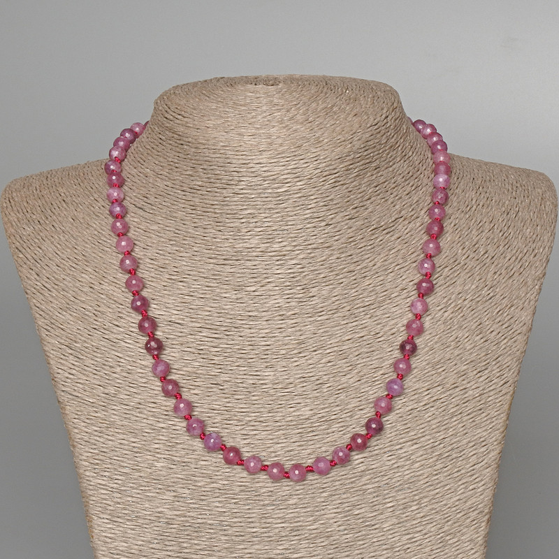 Beaded Necklace Rubellite Tourmaline – Natural Stone, Faceted Beads, 6 mm Diameter, 50 cm Length ±