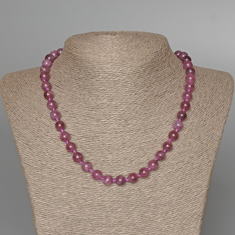 Rubellite Tourmaline Necklace, natural stone, smooth beads, diameter 8.5 mm, length 47 cm