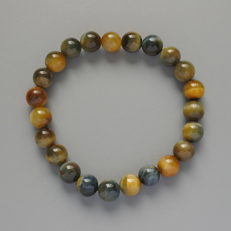 Bracelet Yellow-Gray Cat's Eye natural stone smooth bead, 8mm diameter±, 18cm length± (stretch)
