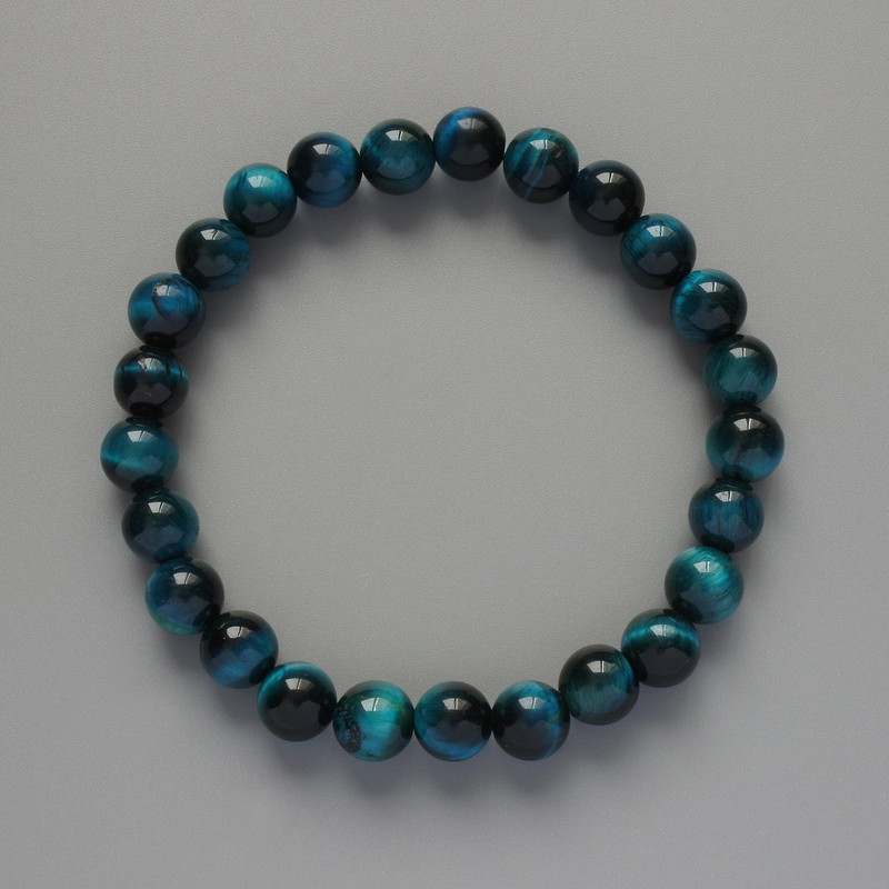 Bracelet 'Azure Cat's Eye' natural stone, smooth bead, 8mm diameter, 18cm length (stretch)