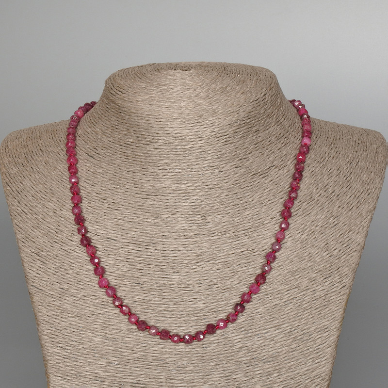 Natural Ruby Necklace with faceted cube beads, 4 mm diameter, 50 cm length