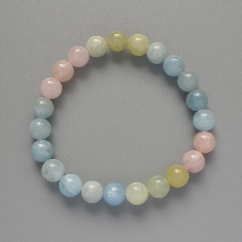 Morganite Bracelet, natural stone, smooth bead, diameter 8.5 mm, length 18 cm ± (stretch)