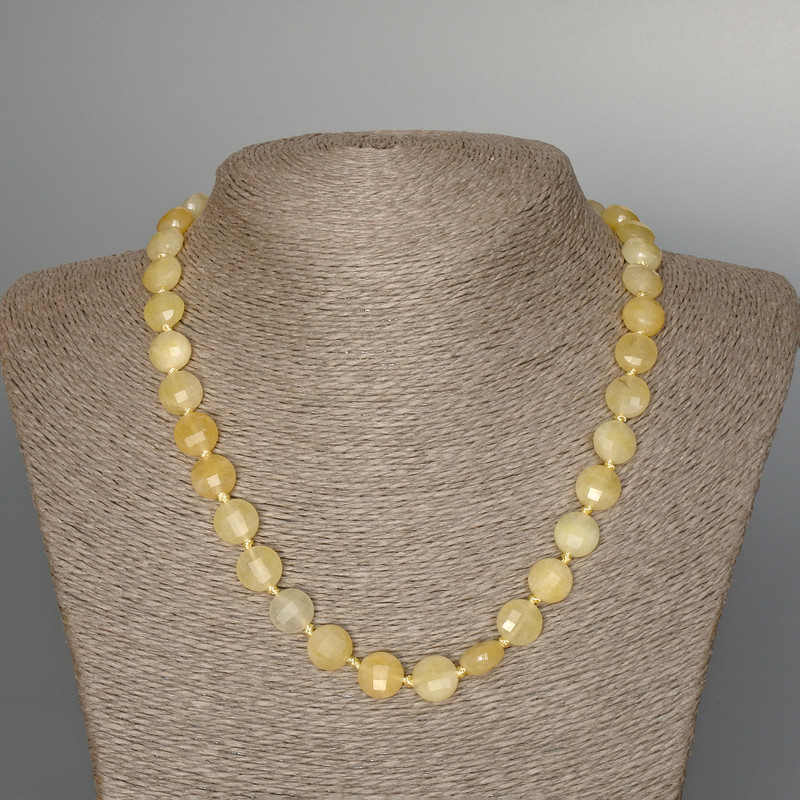 Citrine necklace, natural gemstone, coin-shaped faceted beads, diameter 10x6 mm, 5 mm +/-, length 48 cm