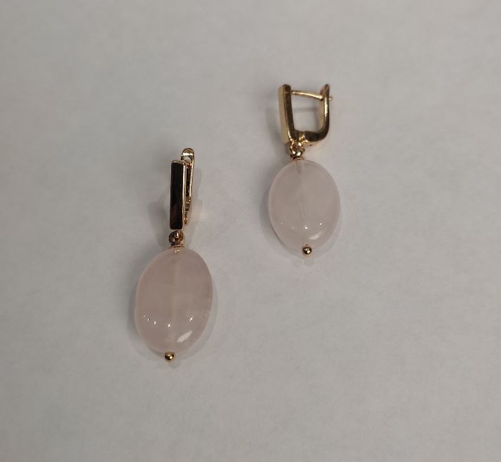 Pink Quartz Earrings, oval, 13×18 mm, English clasp, length 36 mm