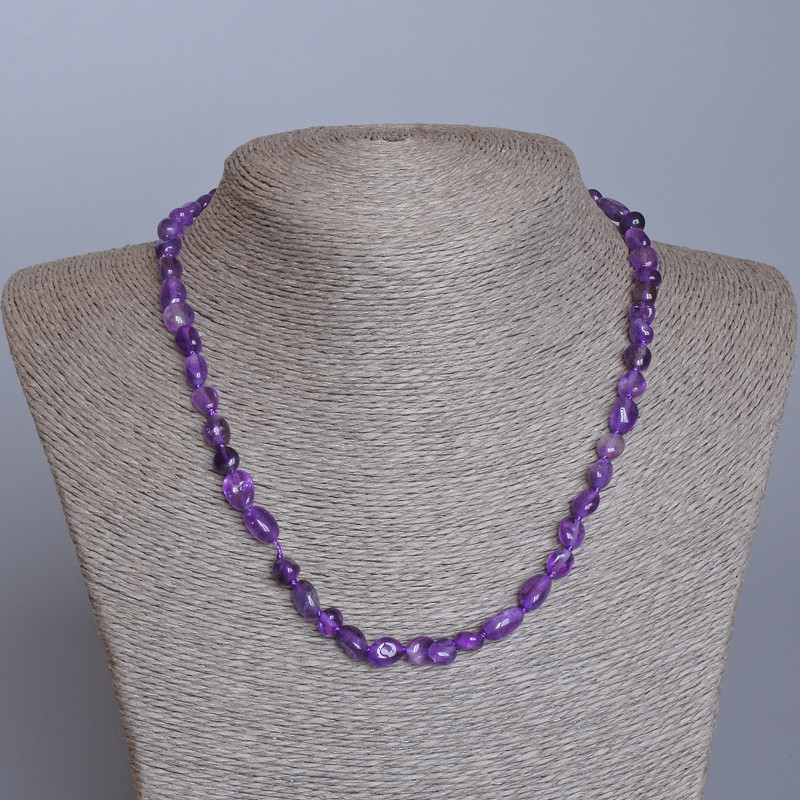 Amethyst natural stone faceted bead necklace, 7x9 mm diameter, 47 cm length