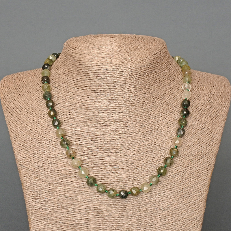 Hairy Rutile Quartz Necklace, natural stone, faceted cube beads, 7 mm diameter, 50 cm length