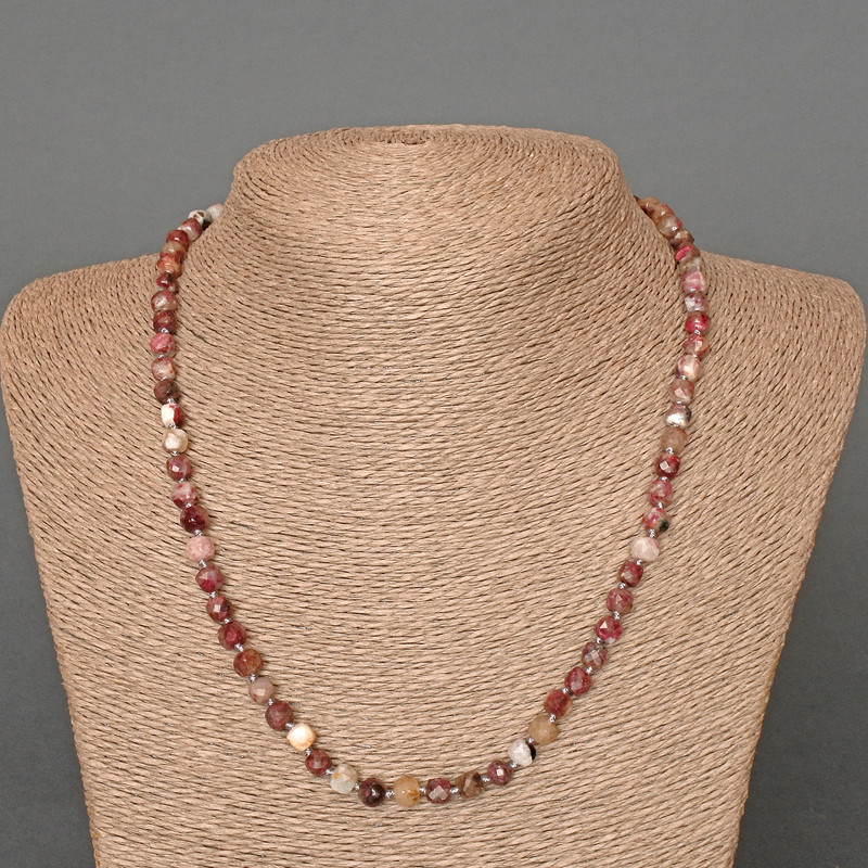 Tourmaline Necklace - Natural Stone with Faceted Cubes, 5mm Diameter, 49cm Length