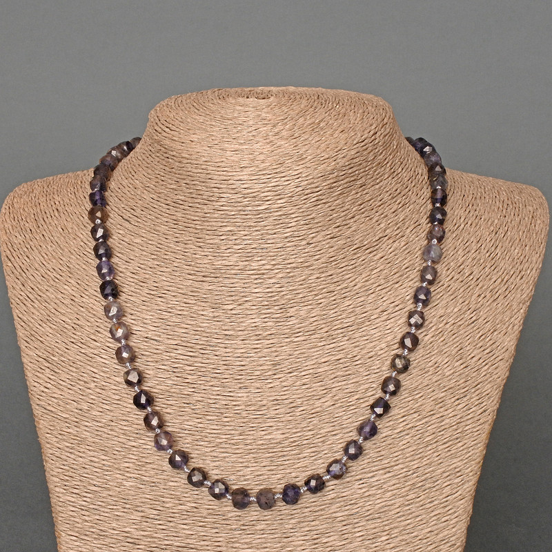 Iolite Necklace with natural stone, faceted cubes, 6 mm diameter, 48 cm length