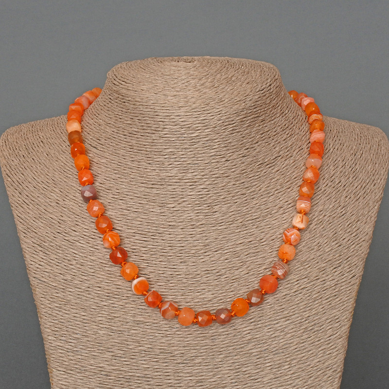 Carnelian Necklace with natural stone, faceted cubes, 7 mm diameter ±, length 47 cm ±