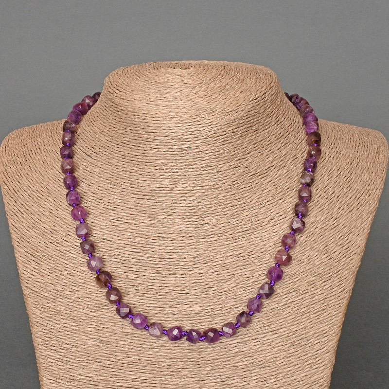 Amethyst cube-cut necklace, natural stone, diameter 7mm ±, length 50cm ±