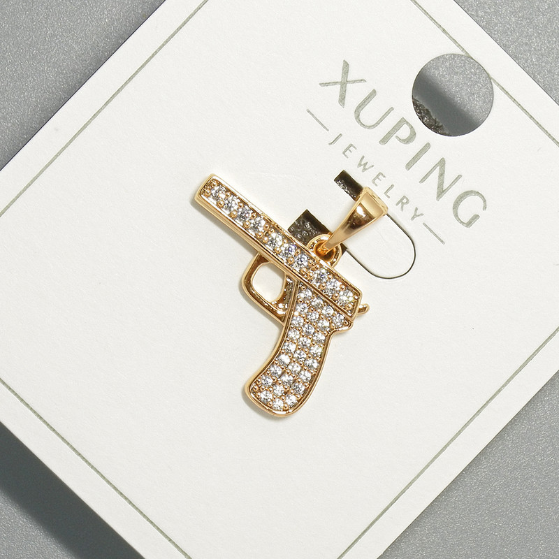 Pendant 'Gun' Xuping with white crystals, diameter 18x13 mm, 5 mm ±, length 20.5 mm ±, 18K gold plating