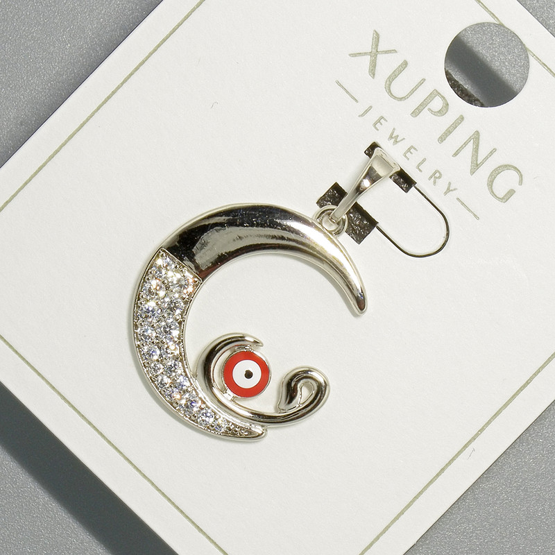 Pendant 'Moon Eye' Xuping with white crystals and red enamel, diameter 18.5 x 19.5 mm, length 26 mm, rhodium