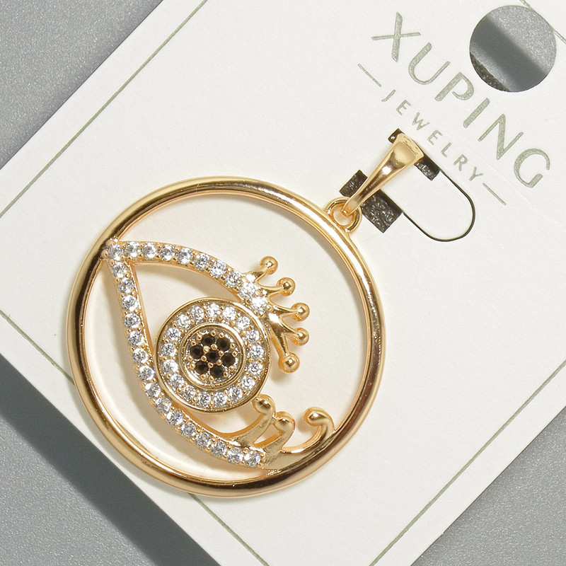 Pendant 'Eye' Xuping with white and black crystals, 26 mm diameter, 33 mm length, 18K gold plating