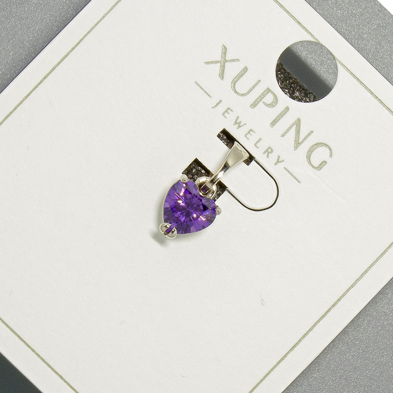 Pendant 'Heart' Xuping with a Purple Crystal, diameter 6mm, length 14mm, rhodium-plated