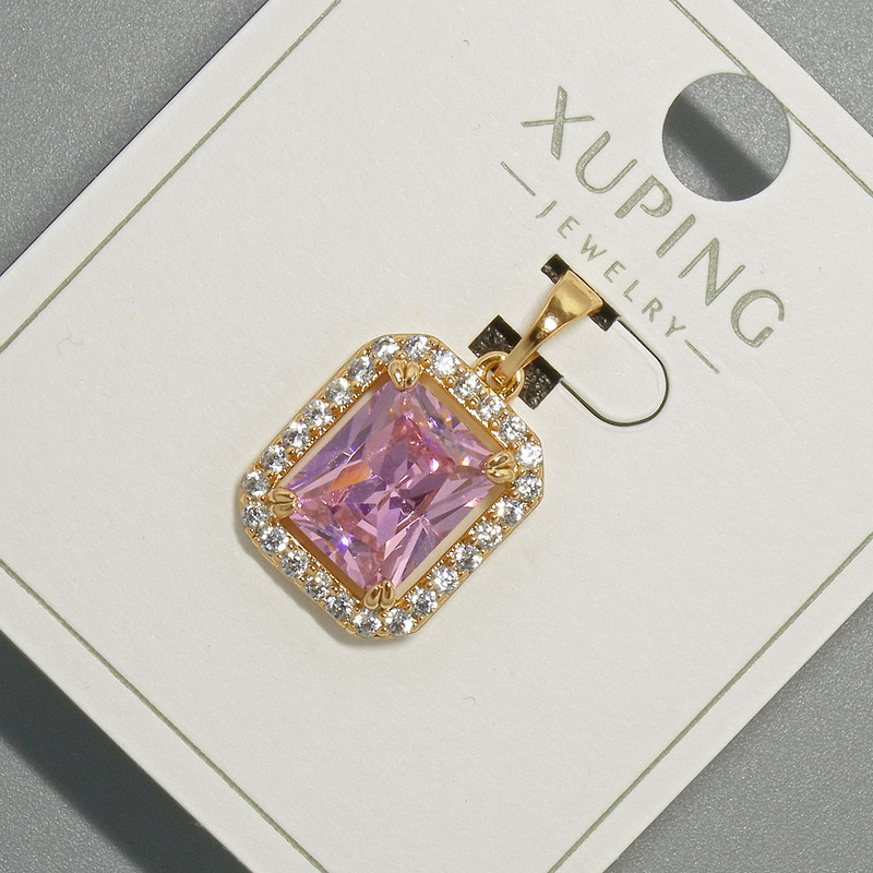 Xuping Pendant with Pink Crystal and White Rhinestones, Diameter 13x15 mm, Length 23 mm, 18K Gold Plating
