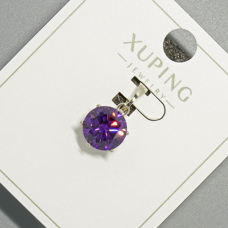 Pendant Xuping with Violet Crystal, 9 mm diameter, 17 mm length, rhodium-plated