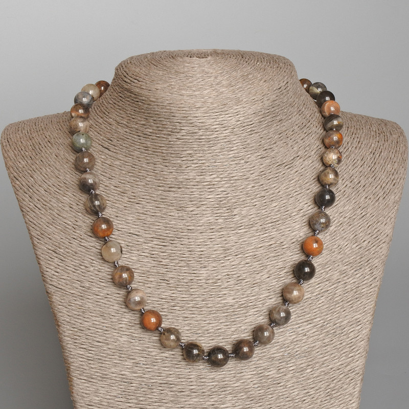 Natural Sunstone Necklace, smooth bead, 9.5 mm diameter, 50 cm length