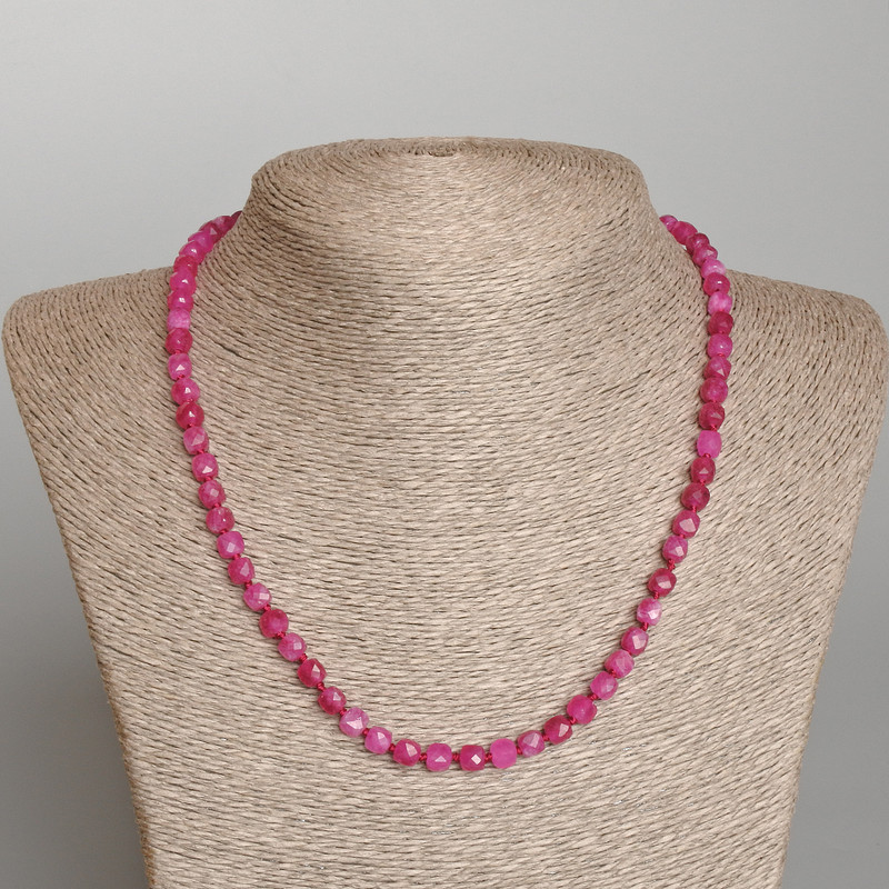 Raspberry Tourmaline Necklace with Natural Faceted Cube Stones, 5 mm Diameter, 48 cm Length