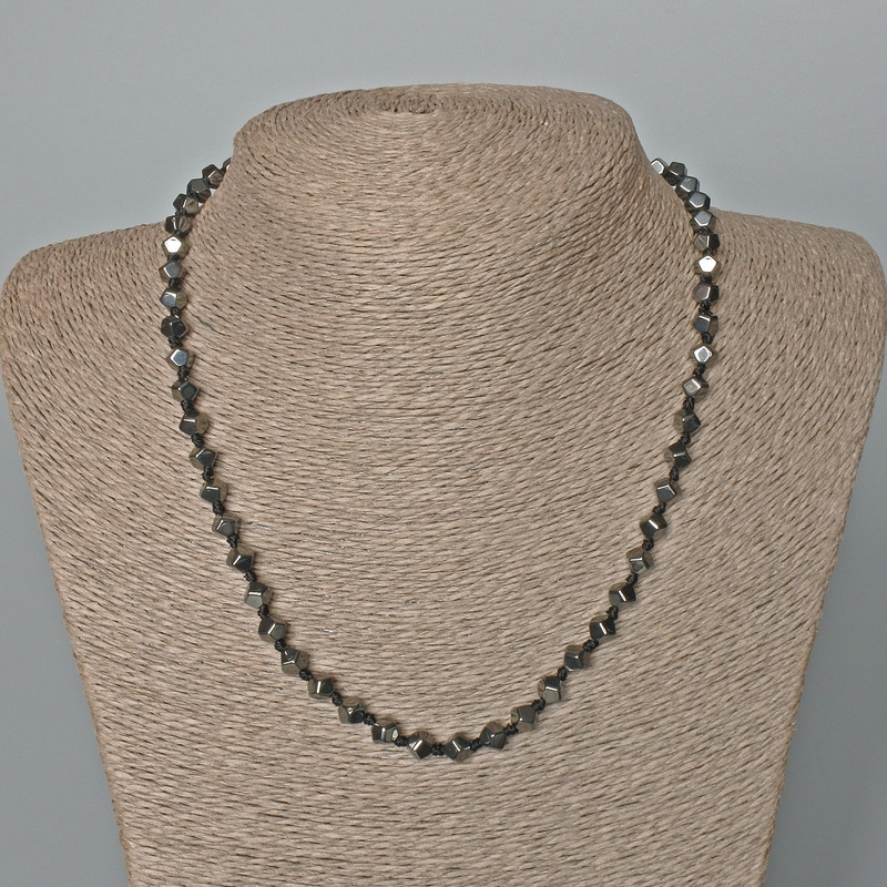 Hematite Necklace with Polygonal Beads, 4x4 mm diameter, 46 cm length