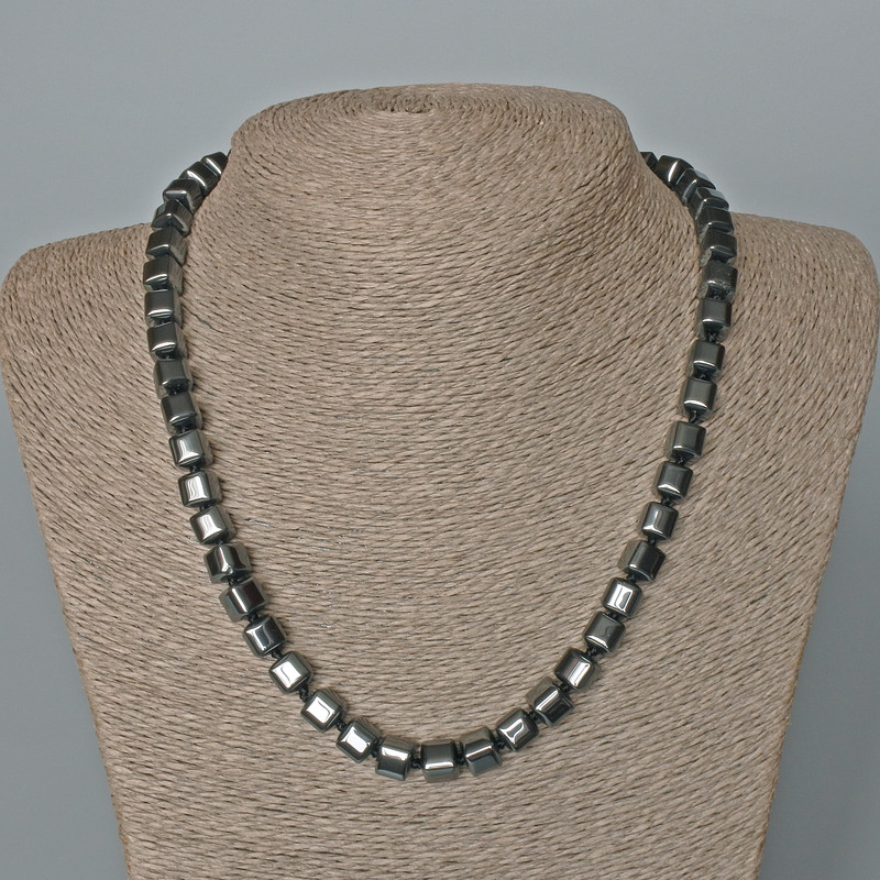 Hematite Cube Necklace, 8mm diameter, 48cm length