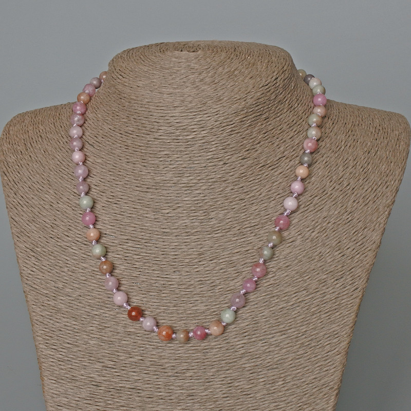 Colored Jadeite Beaded Necklace, Smooth Beads, 6.5 mm Diameter, 47 cm Length ±