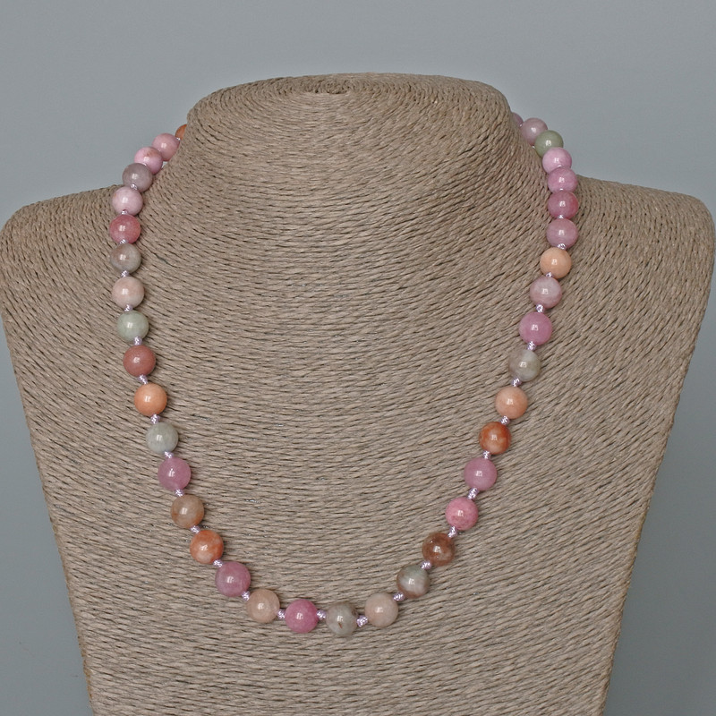 Multicolored jadeite necklace with smooth beads, 8.5 mm diameter, 49 cm length