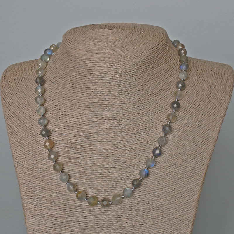 Labradorite Necklace with Natural Stone, Faceted Beads, 8 mm Diameter, 49 cm Length
