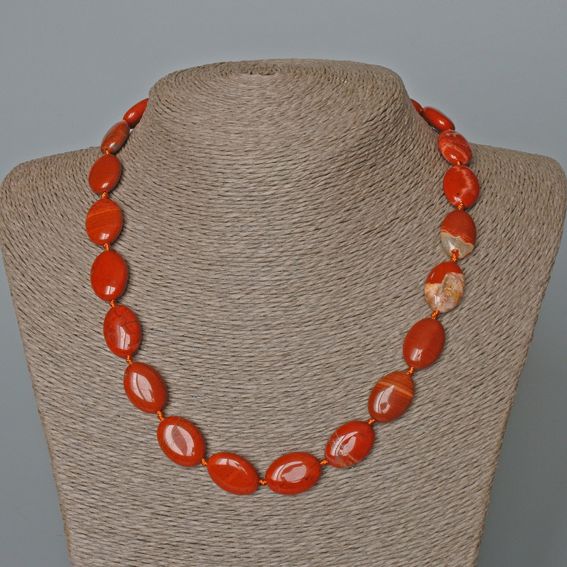 Red Jasper Necklace, natural stone, oval beads, diameter 13x18mm ±, length 48 cm ±
