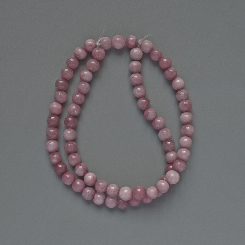 Kunzite beads (synthetic) smooth spheres, 6mm diameter, 39 cm long on thread