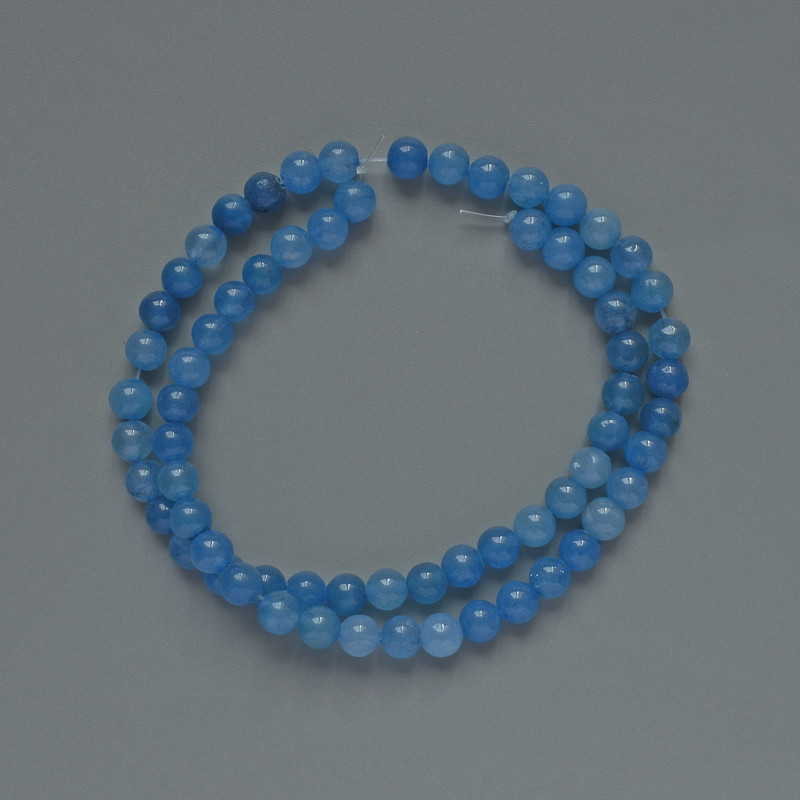 Aquamarine Beads (Artificial), Smooth Round Beads, 6 mm Diameter ±, 37 cm Length ± on beading thread