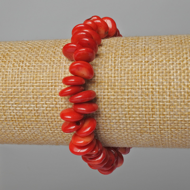 Natural Coral Bracelet - Oval Beads, Diameter approx. 12×4 mm, Length 18 cm (Stretch)