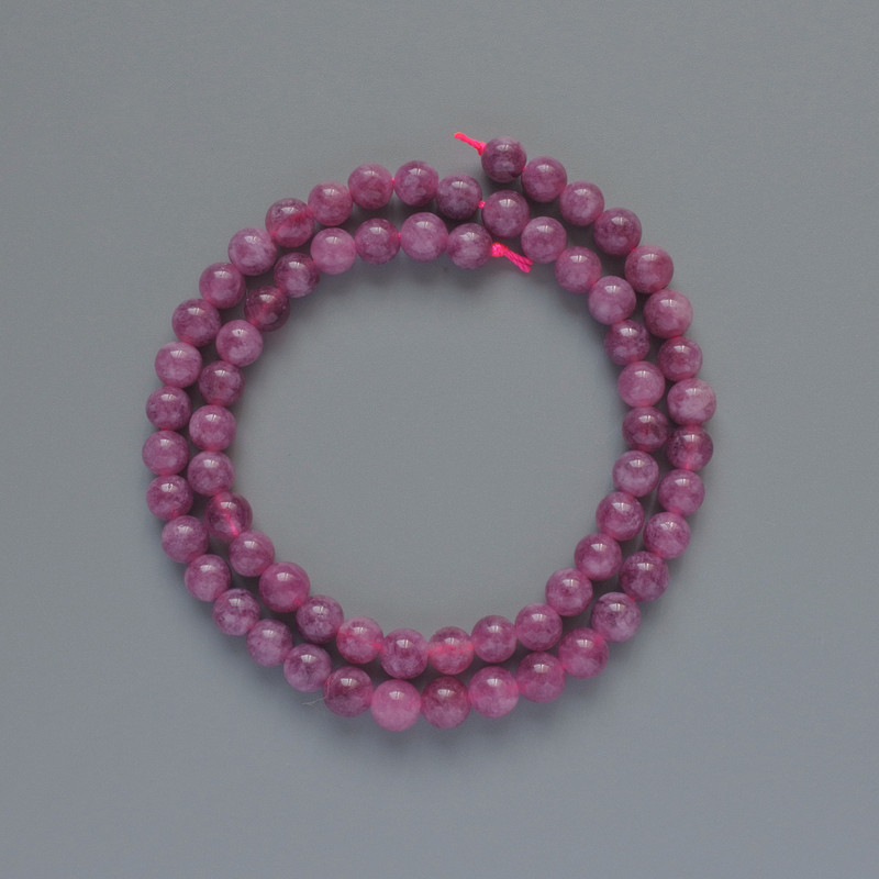 Rubellite Tourmaline Beads, natural stone, smooth round beads, 6 mm diameter, 39 cm length on thread