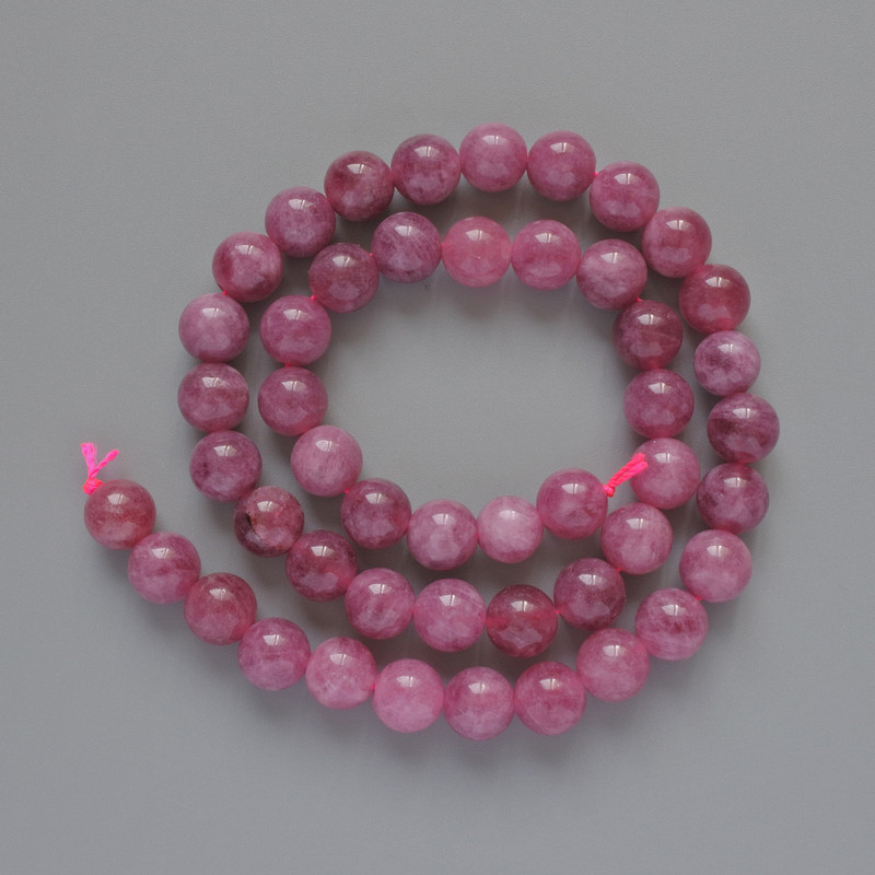 Rubellite Tourmaline Beads, natural stone, smooth round beads, 8 mm diameter ±, length 39 cm ± on thread