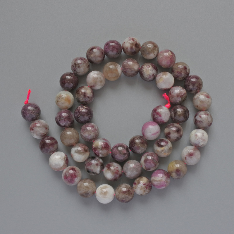 Tourmaline beads, natural stone, smooth round spheres, diameter 8 mm +/-, length 40 cm +/- on thread
