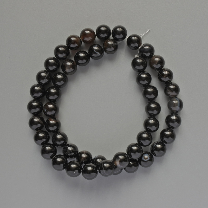 Black agate beads, natural stone, smooth round beads, diameter 8mm, length 38cm, on beading thread