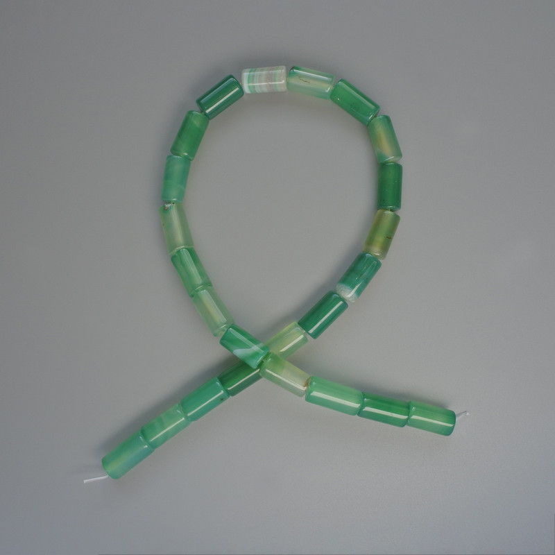 Lime green agate natural stone cylindrical beads, 8x16 mm diameter, 38 cm long on thread