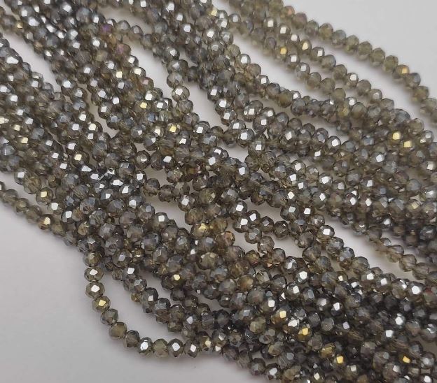 Gray Transparent Czech Crystal Beads with Gold Plating, Faceted Rondelle, 3.5×2.5 mm, 39 cm on Beading Wire