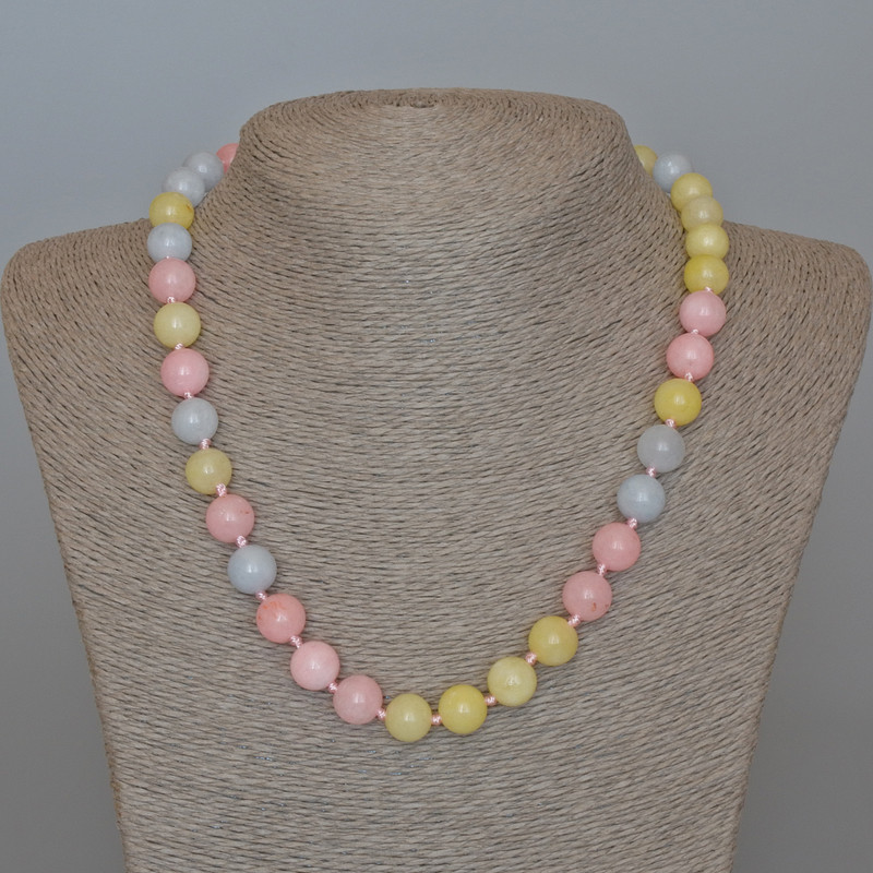 Morganite Necklace, natural stone, smooth bead, diameter 10 mm, length 48 cm